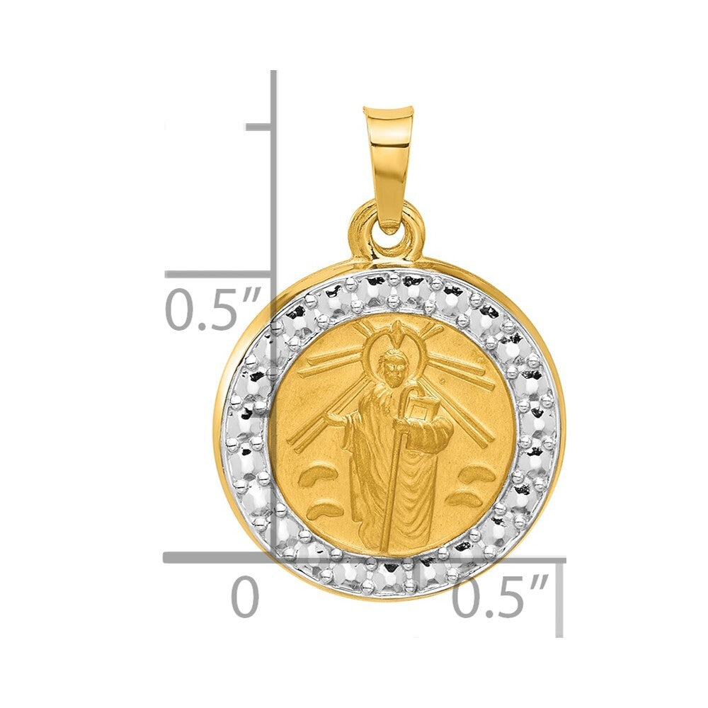 14k Yellow Gold with White Rhodium Hollow St. Jude Thaddeus Medal Pendant
