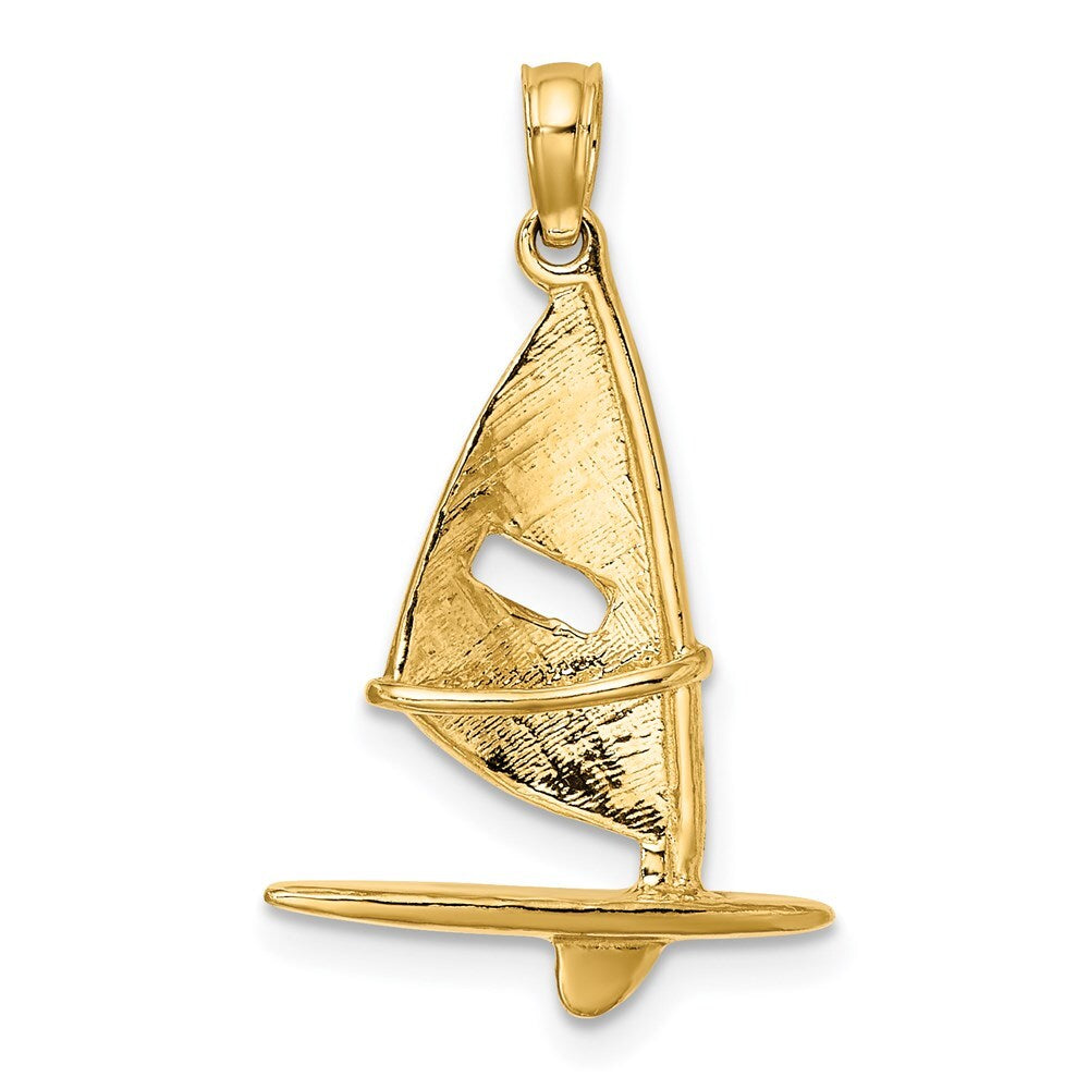 14k Yellow Gold 3-D Textured Windsail Surfing Board Charm