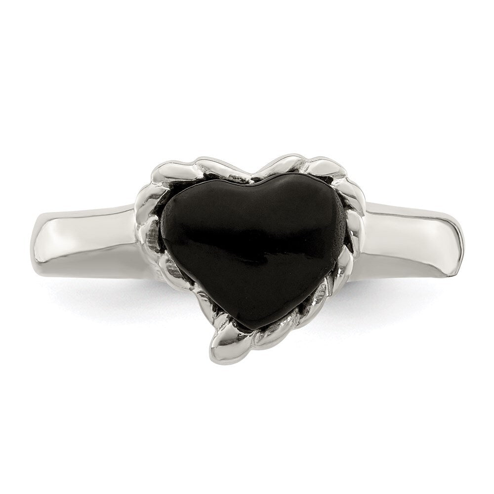 Sterling Silver Onyx Heart Ring Size 7