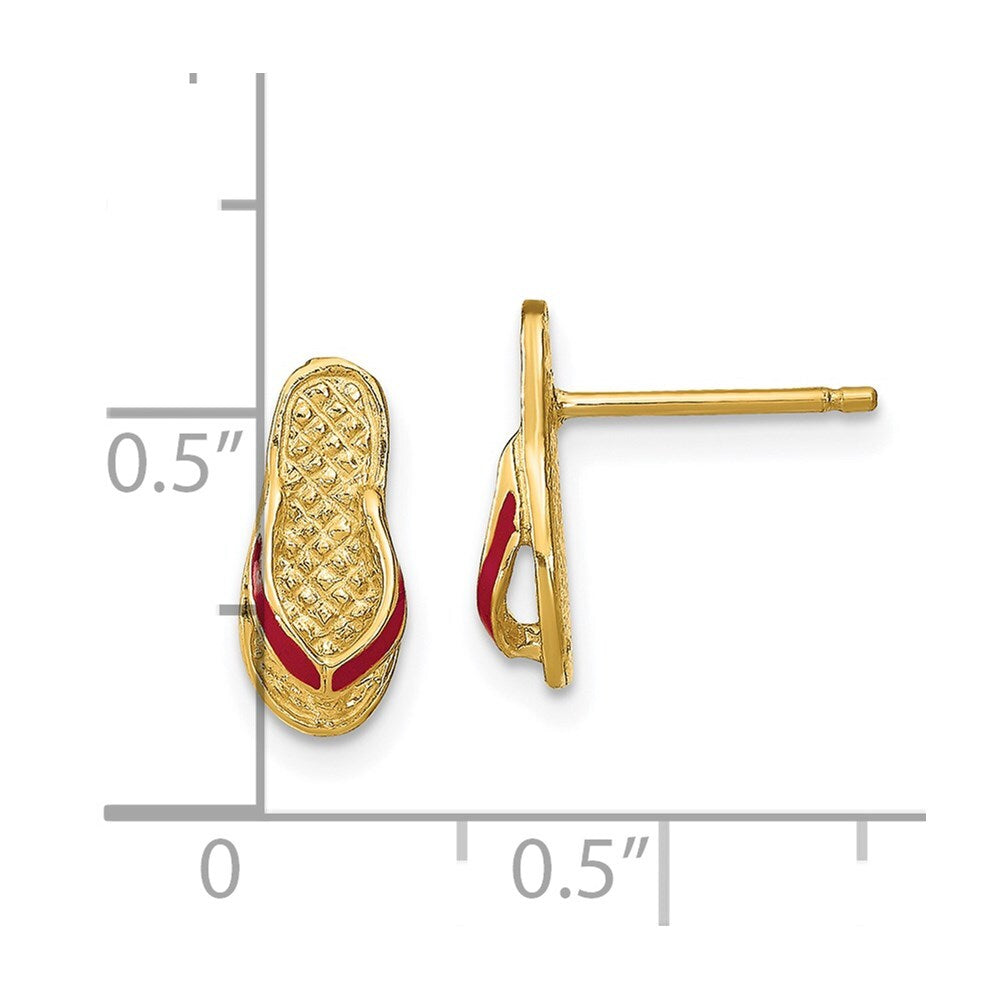 14k Yellow Gold 3D Fuschia Enamel Single Flip-Flop Stud Earrings Gift for Women