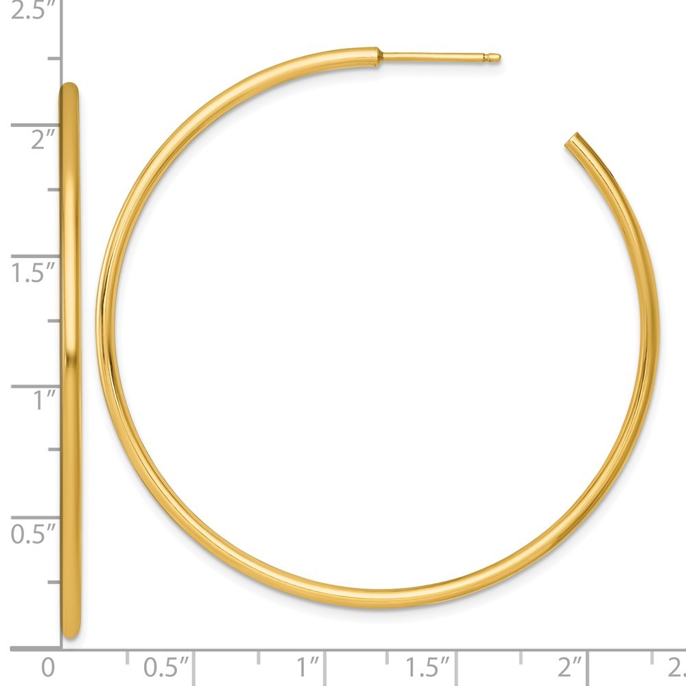 14k Yellow Gold Polished 2 x 55mm Tube C-Hoop Earrings