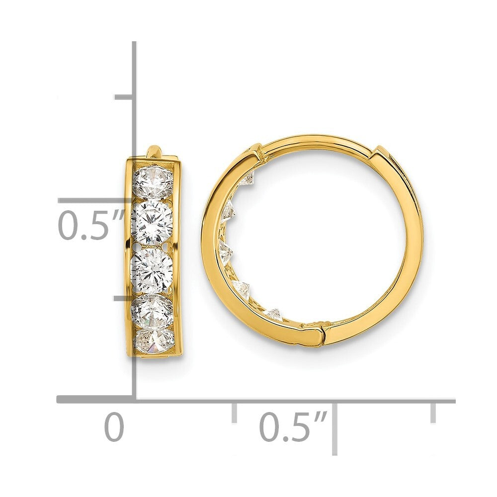 14k Yellow Gold Polished Cubic Zirconia 4x14mm Huggie Hoop Earrings