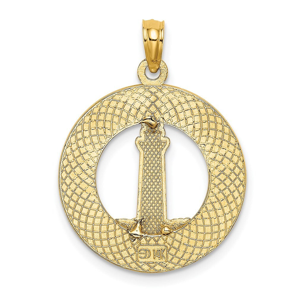 14k Yellow Gold HILTON HEAD Enamel Lighthouse Circle Charm Pendant for Women