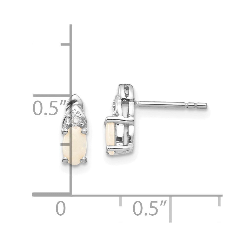 14k White Gold Opal and Diamond Stud Earrings Gift for Women