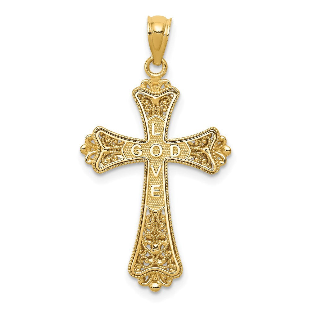 14k Yellow Gold w Rhodium Reversible Cross Pendant