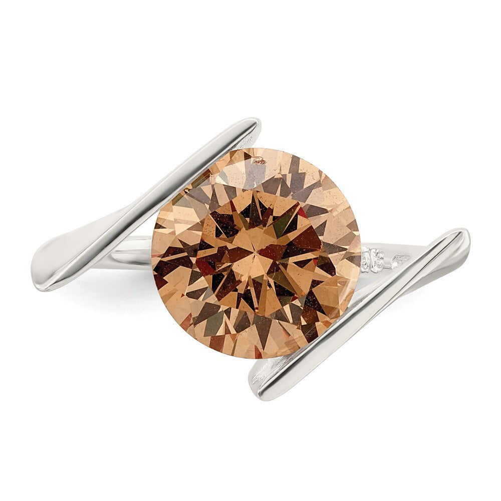 Sterling Silver Champagne Cubic Zirconia Ring Size 6