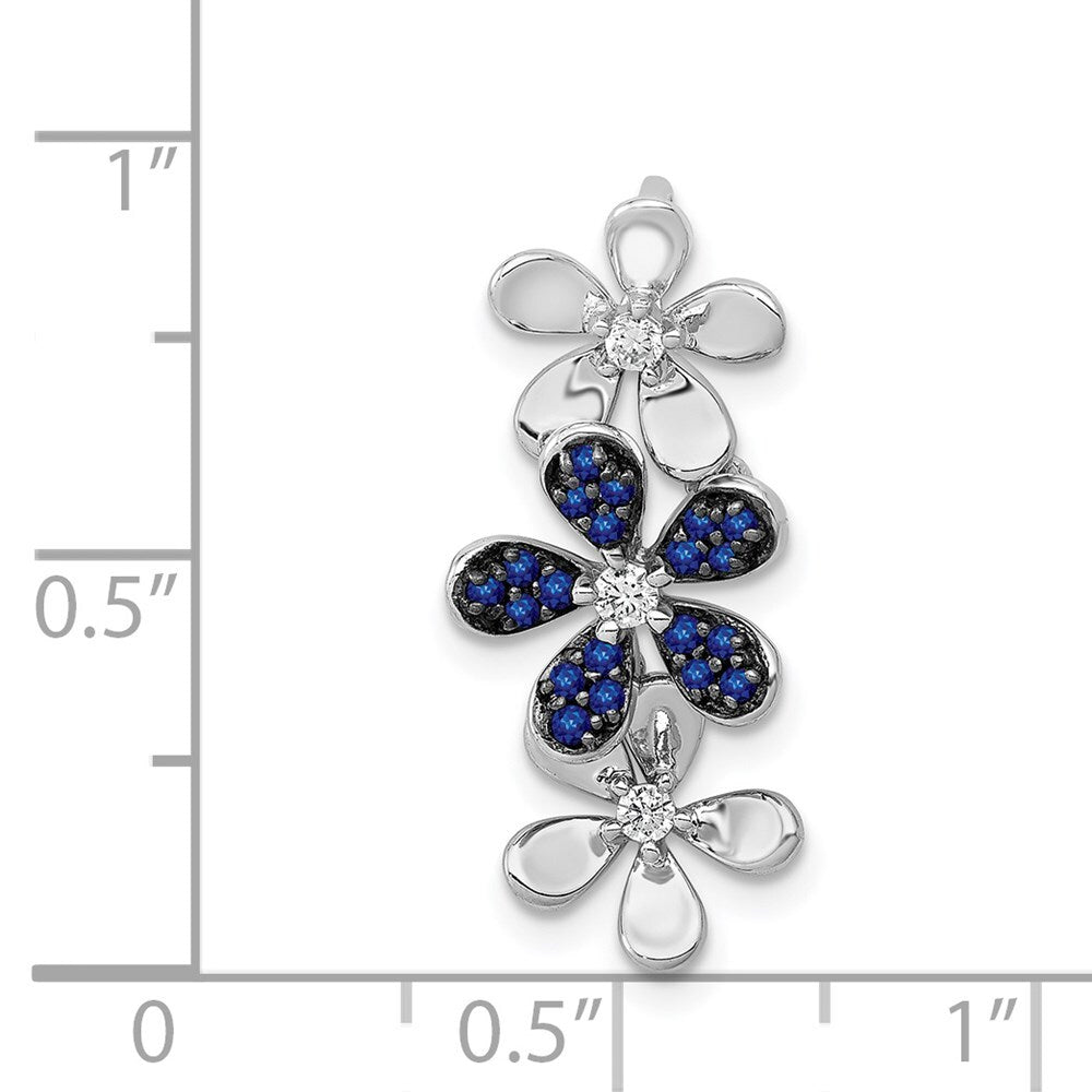 14k White Gold Diamond and Sapphire 3 Flowers Pendant for Women