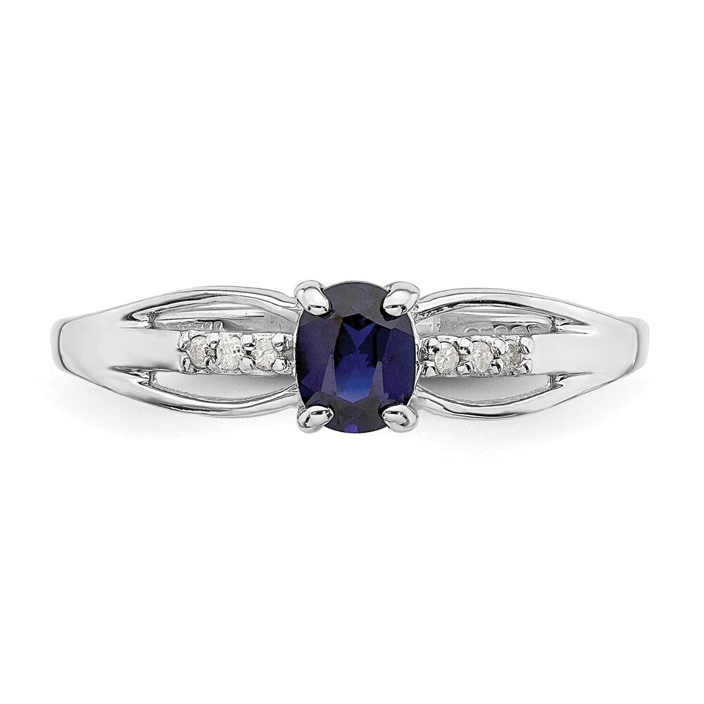Sterling Silver Rhod-plated Diamond Created Sapphire Ring Size 8
