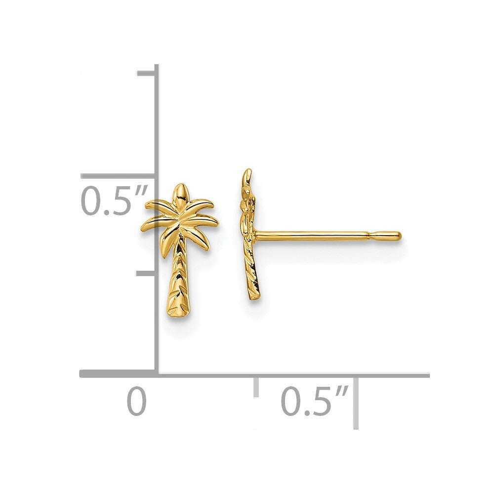 14k Yellow Gold Palm Tree Stud Earrings