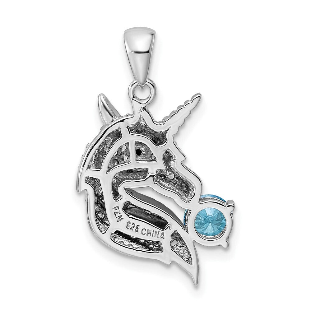 Sterling Silver Rhodium-plated Polished Cubic Zirconia Unicorn Pendant
