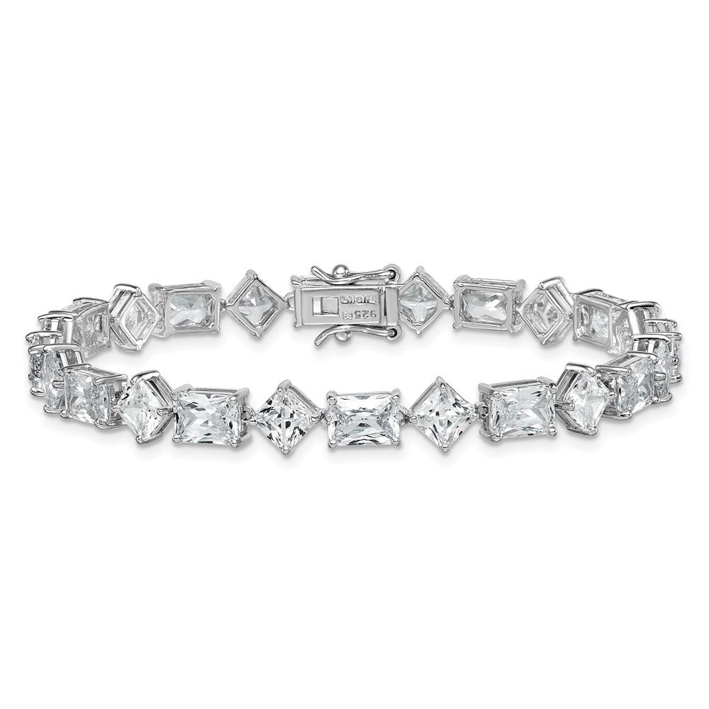 Sterling Silver Rhodium-plated Fancy Princess and Emerald-cut CZ 7.25" Bracelet