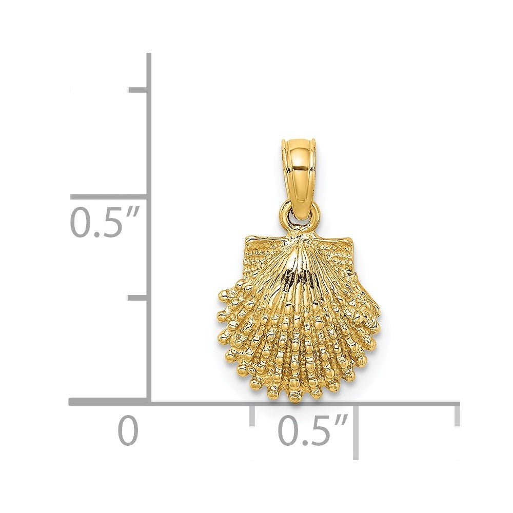 14k Yellow Gold Textured Scallop Shell Charm Pendant