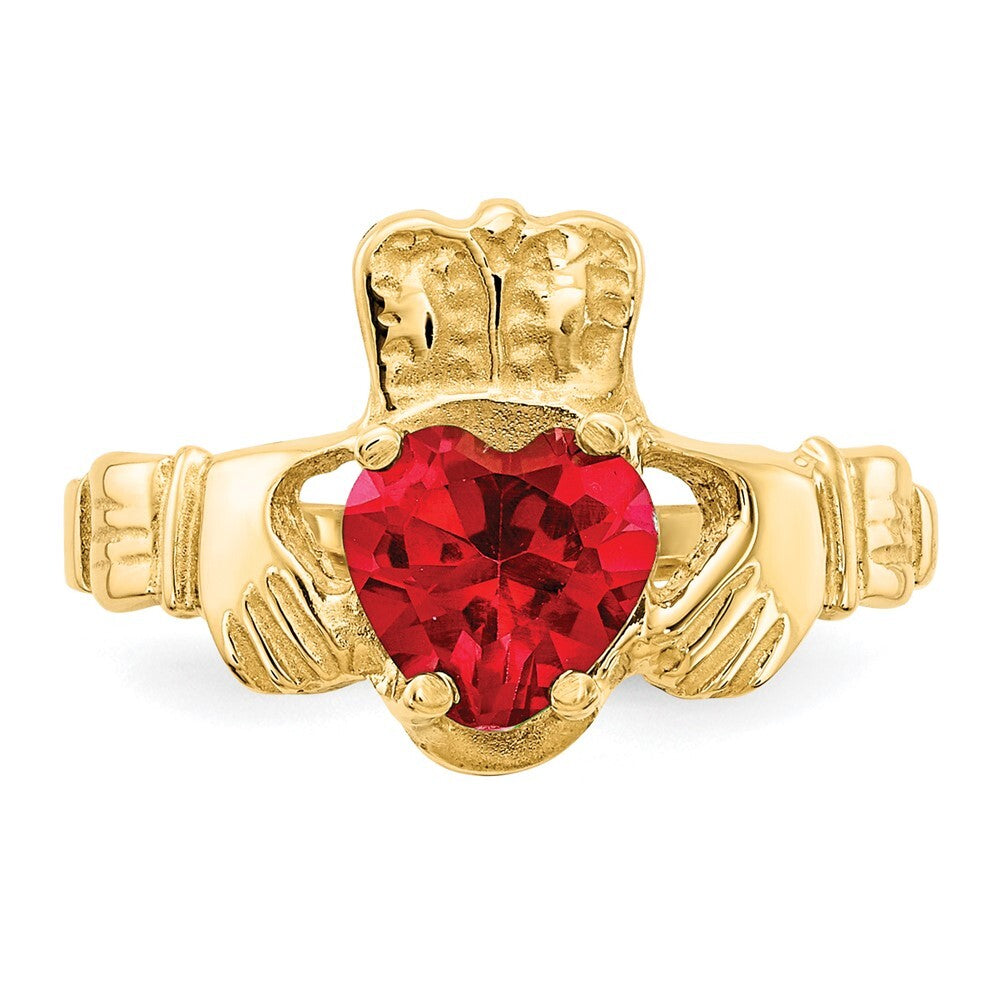 14K Yellow Gold July CZ Birthstone Claddagh Ring
