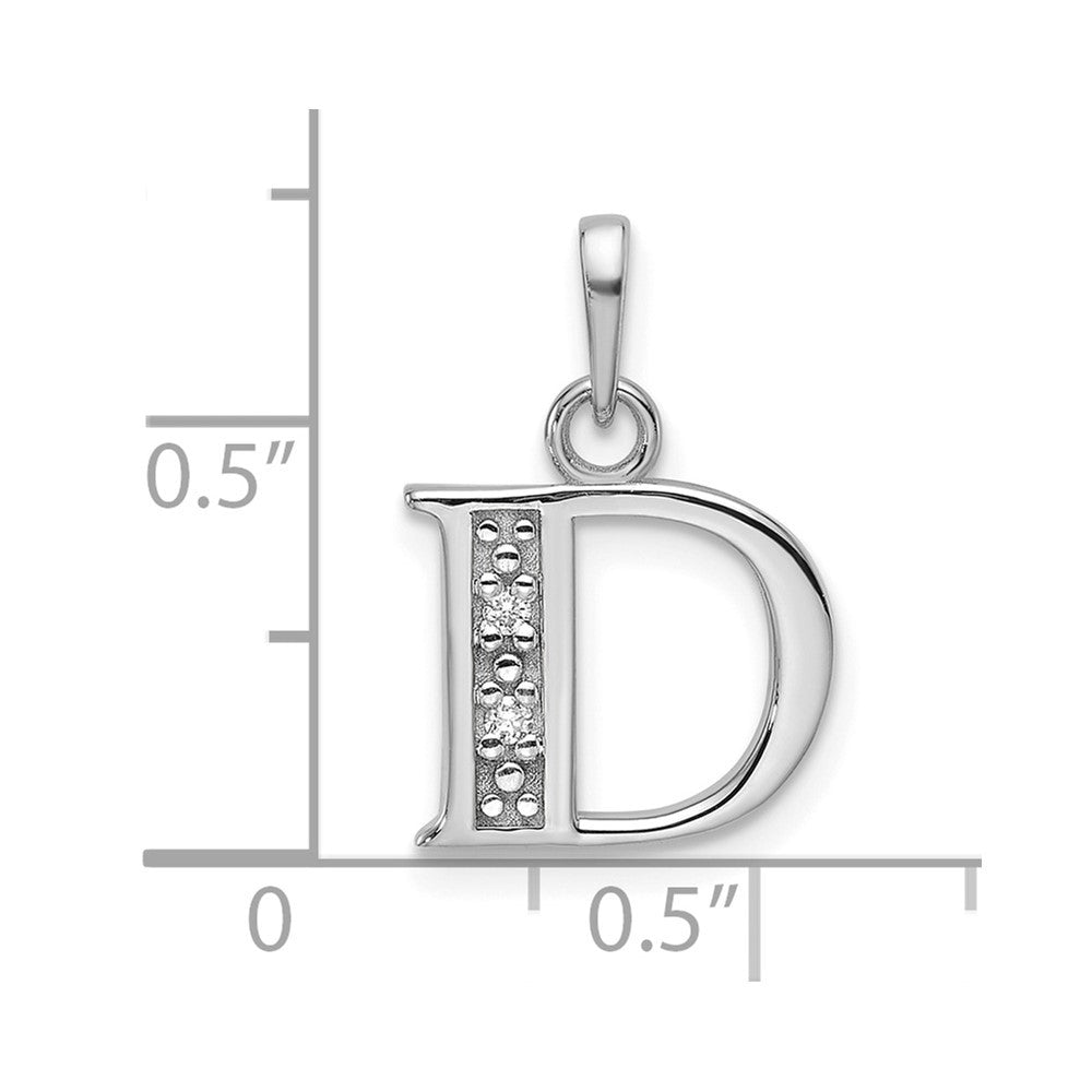 14k White Gold Diamond Letter D Initial Pendant