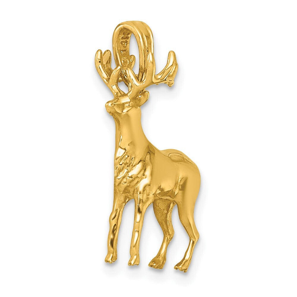 14k Yellow Gold Polished 3-D Reindeer Charm Pendant for Women