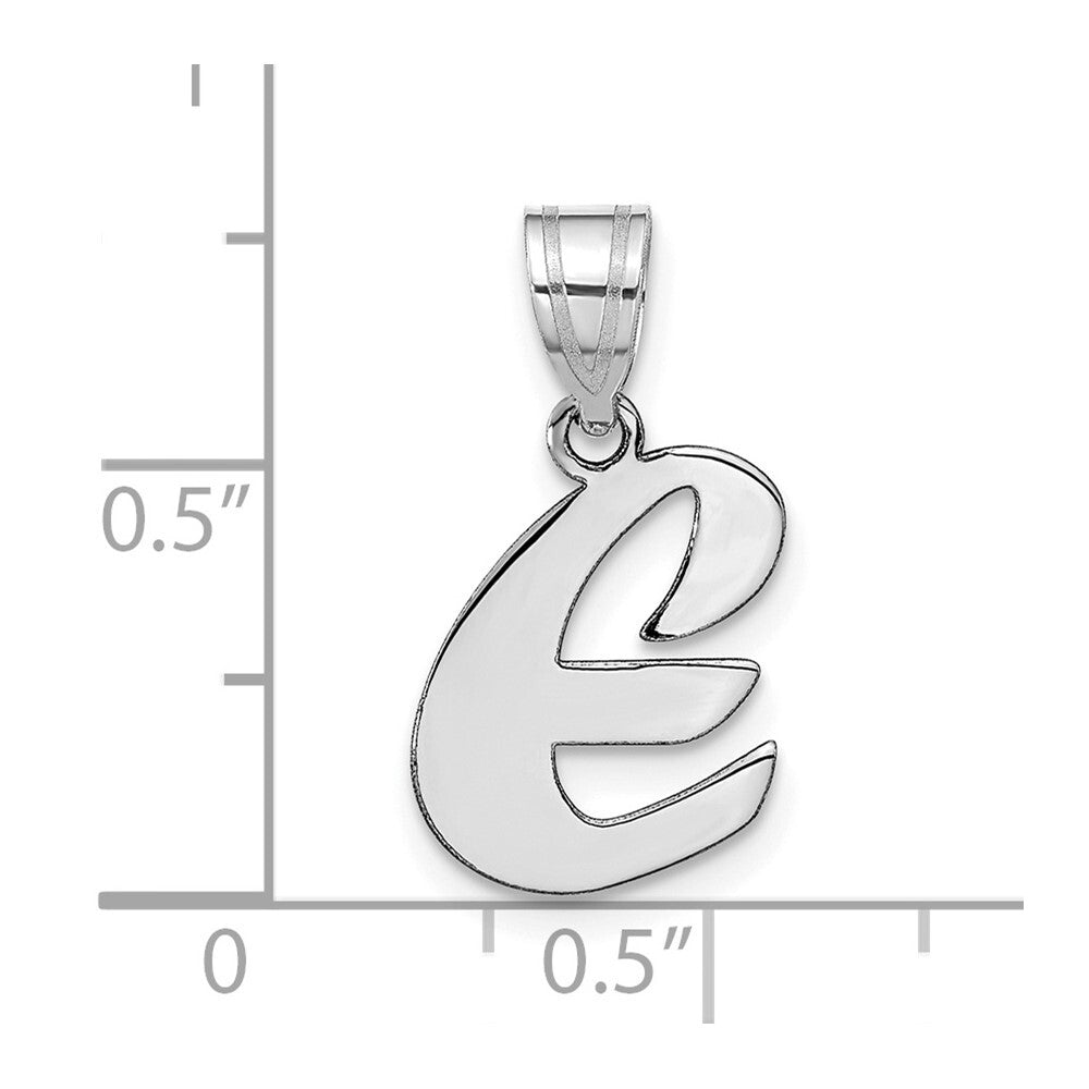 14k White Gold Polished Script Letter E Initial Pendant for Women
