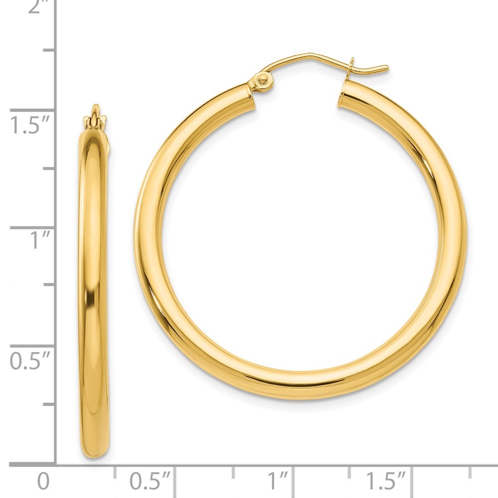14k Yellow Gold Polished 3mm Lightweight Tube Hoop Earrings