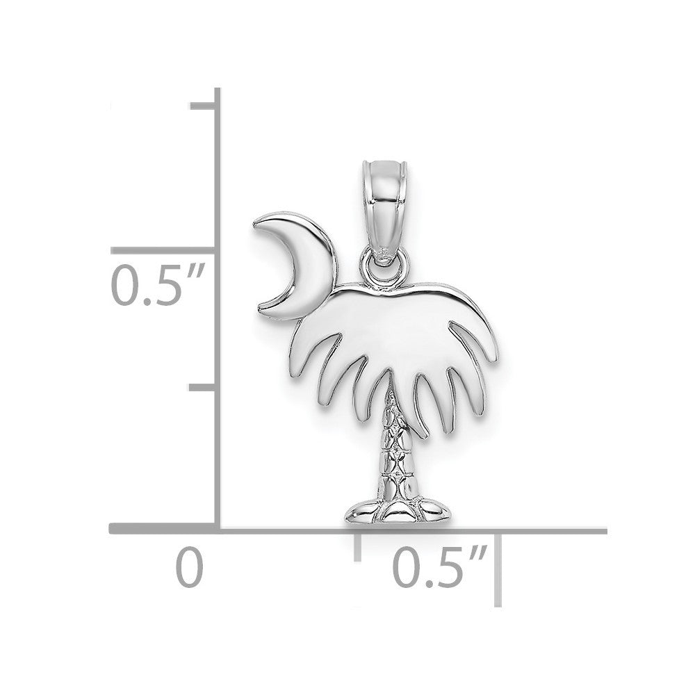14K White Gold Polished Charleston Palm Tree w/ Moon Charm