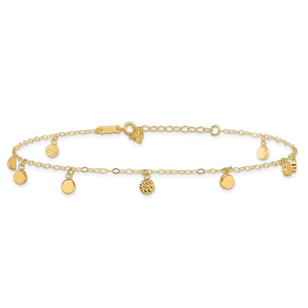 14k Yellow Gold Hollow Dangle Circles 10" Anklet
