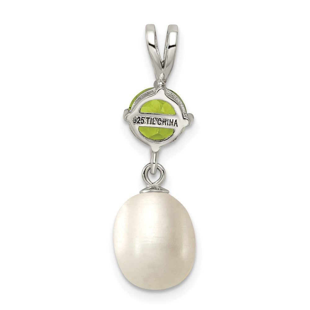 Sterling Silver 8-9mm White Freshwater Cultured Pearl and .90PE Peridot Pendant