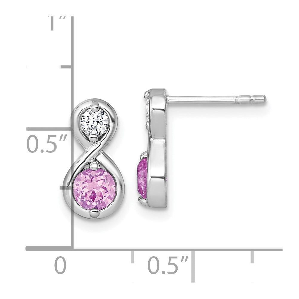 Sterling Silver Polished Round Lab Created Ruby and CZ Infinity Earrings