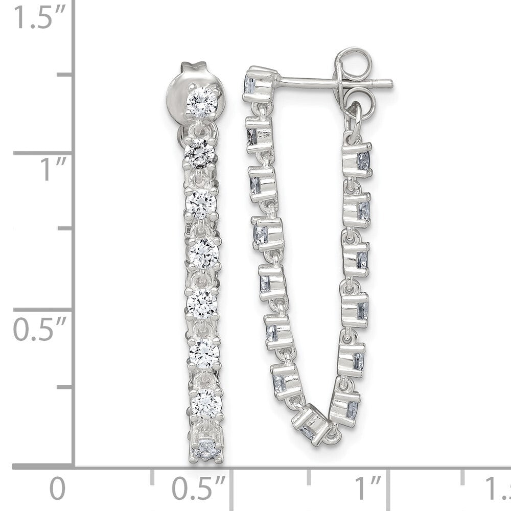 Sterling Silver Polished Cubic Zirconia Front and Back Post Dangle Earrings