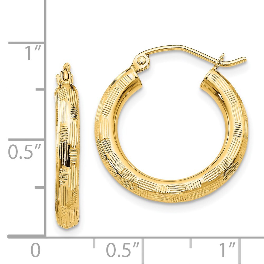 14k Yellow Gold Diamond-cut Hoop Earrings Gift for Women