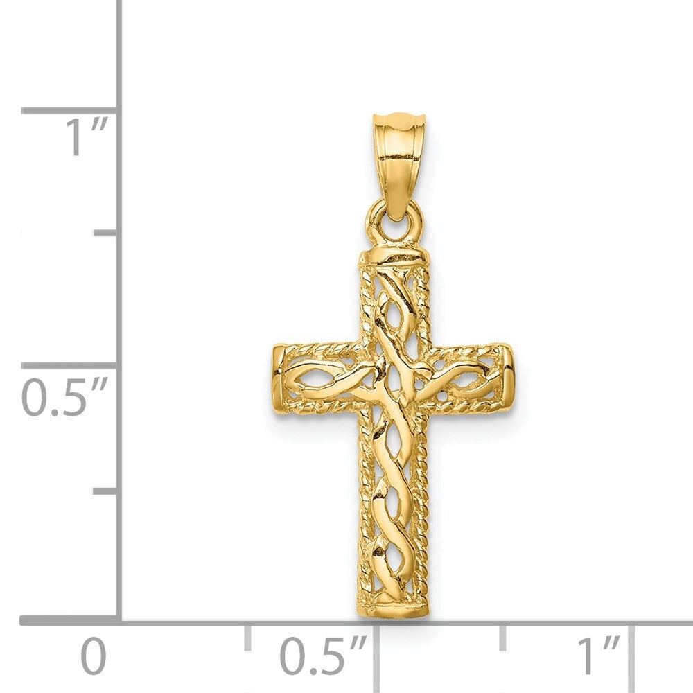 14k Yellow Gold Polished Braided Cross Pendant for Women