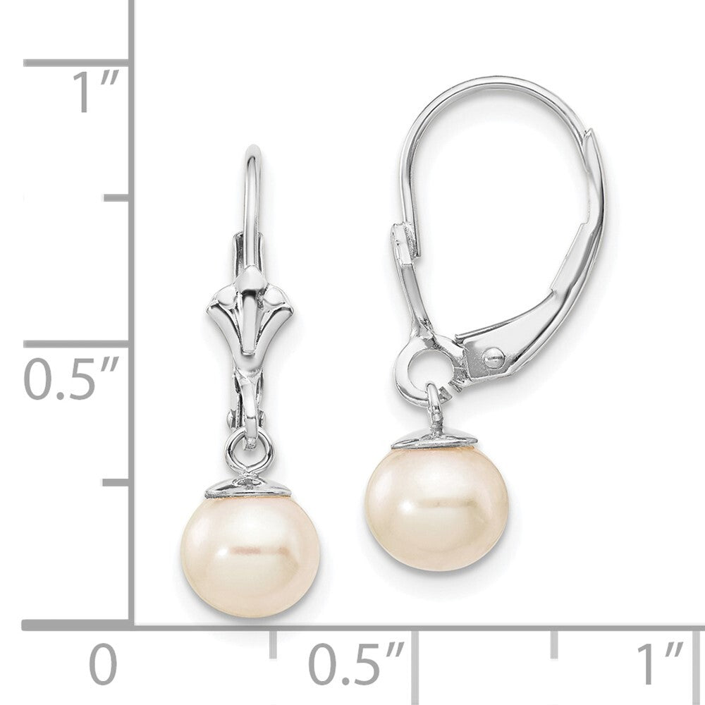 14k White Gold 6-7mm Freshwater Cultured Pearl Dangle Leverback Earrings