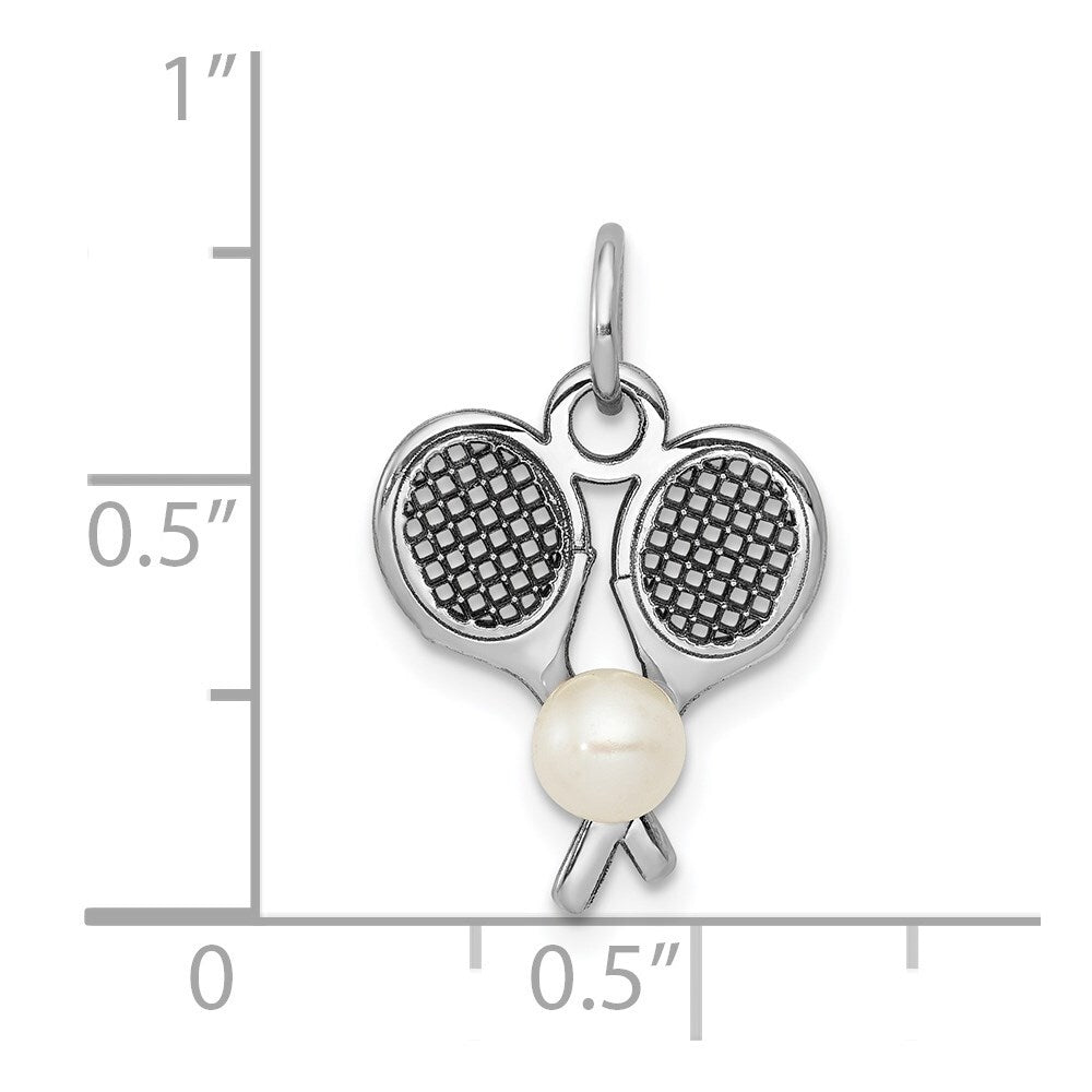 14k White Gold Tennis Racquets W/FWC Pearl Charm Pendant for Women