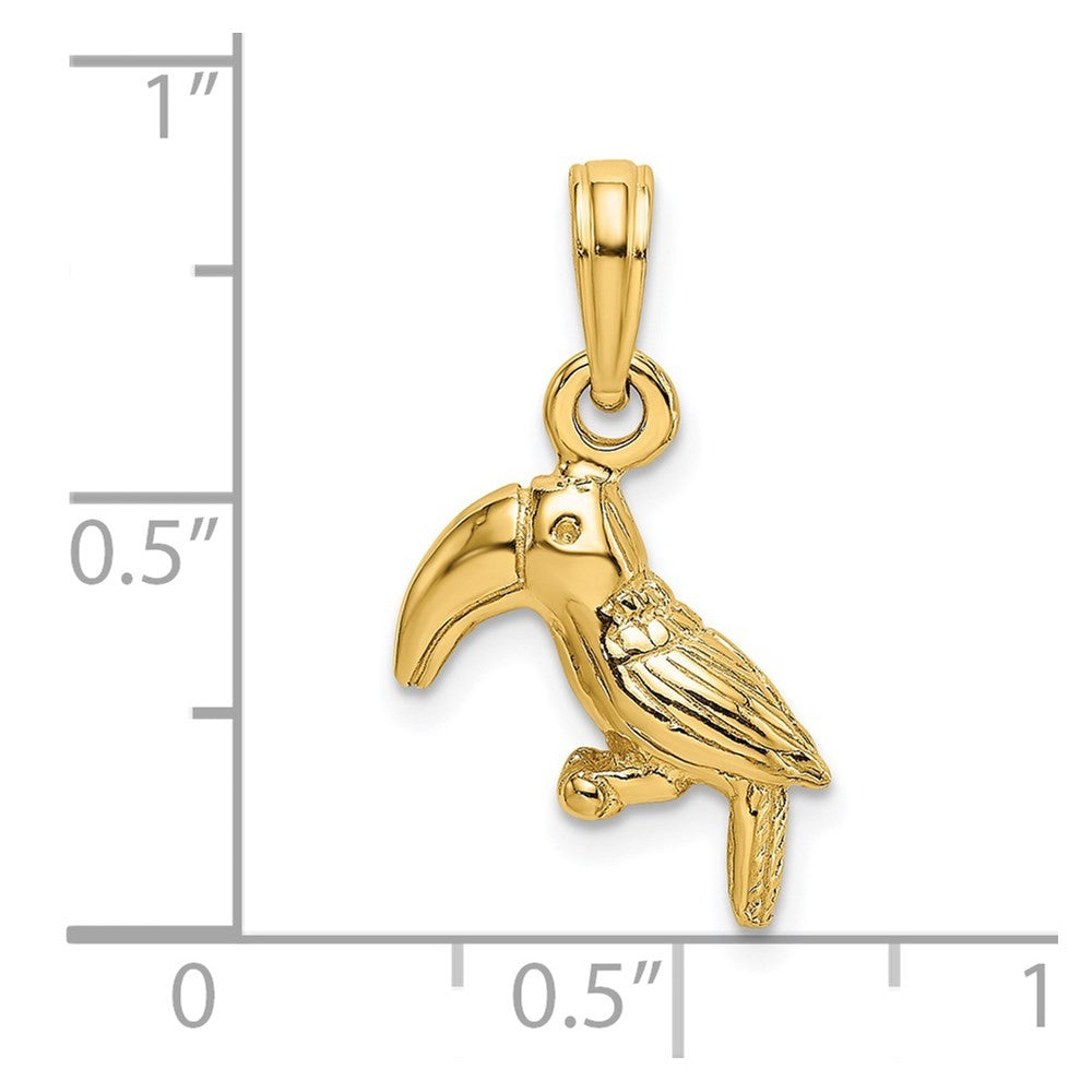 14k Yellow Gold 3-D Textured/Polished Toucan Bird Charm
