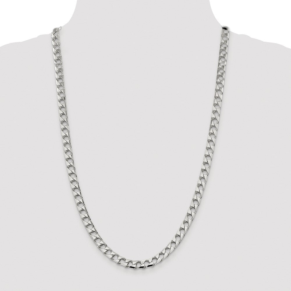 Sterling Silver Rhodium-plated 7.2mm Diamond-cut Square Curb Chain