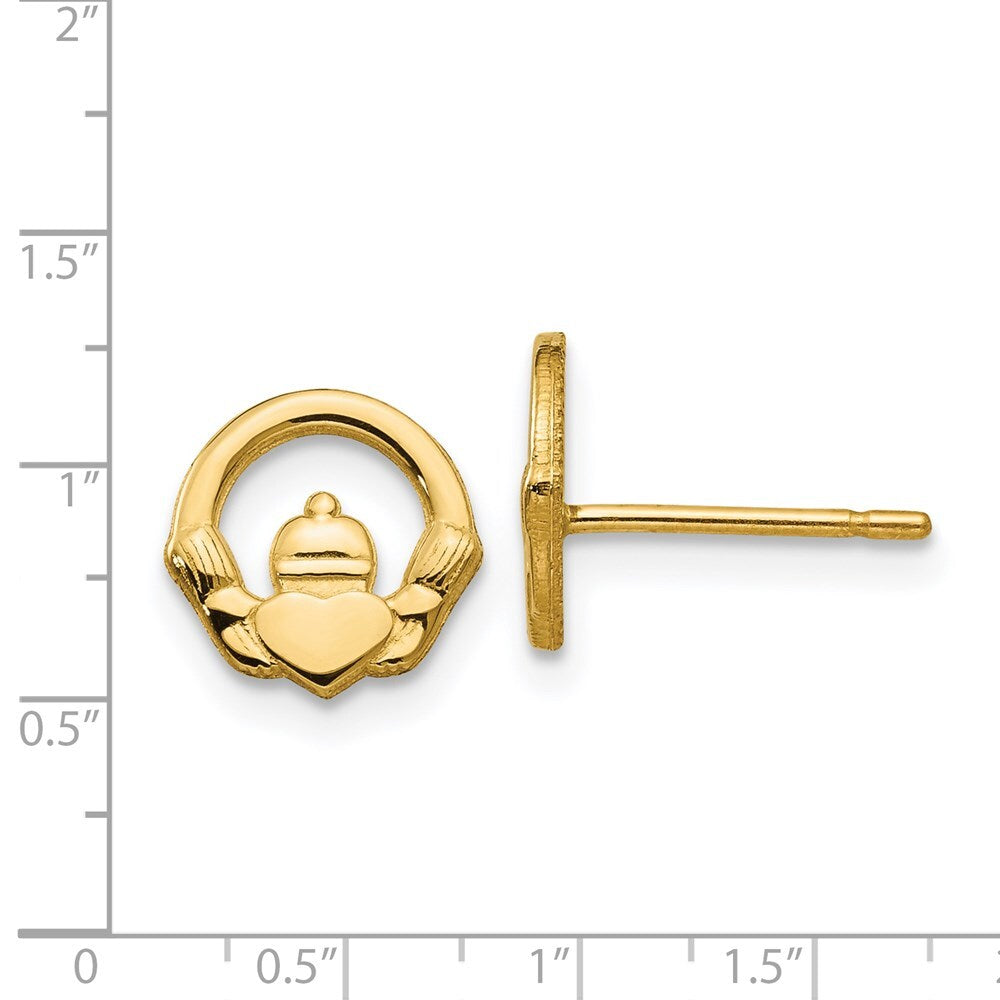 14k Yellow Gold Claddagh Stud Earrings Gift for Women