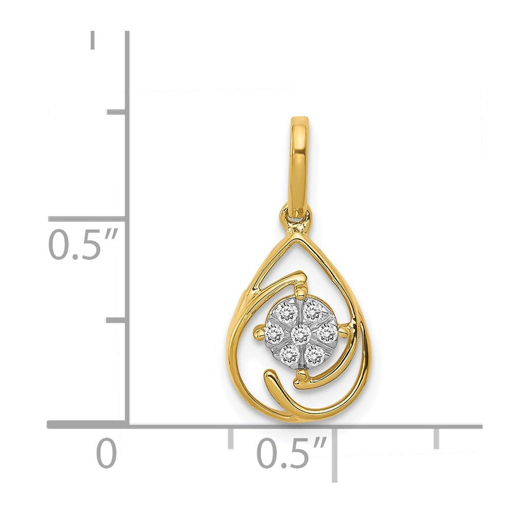 14k Yellow Gold Polished 1/15ct. Diamond Fancy Teardrop Pendant for Women