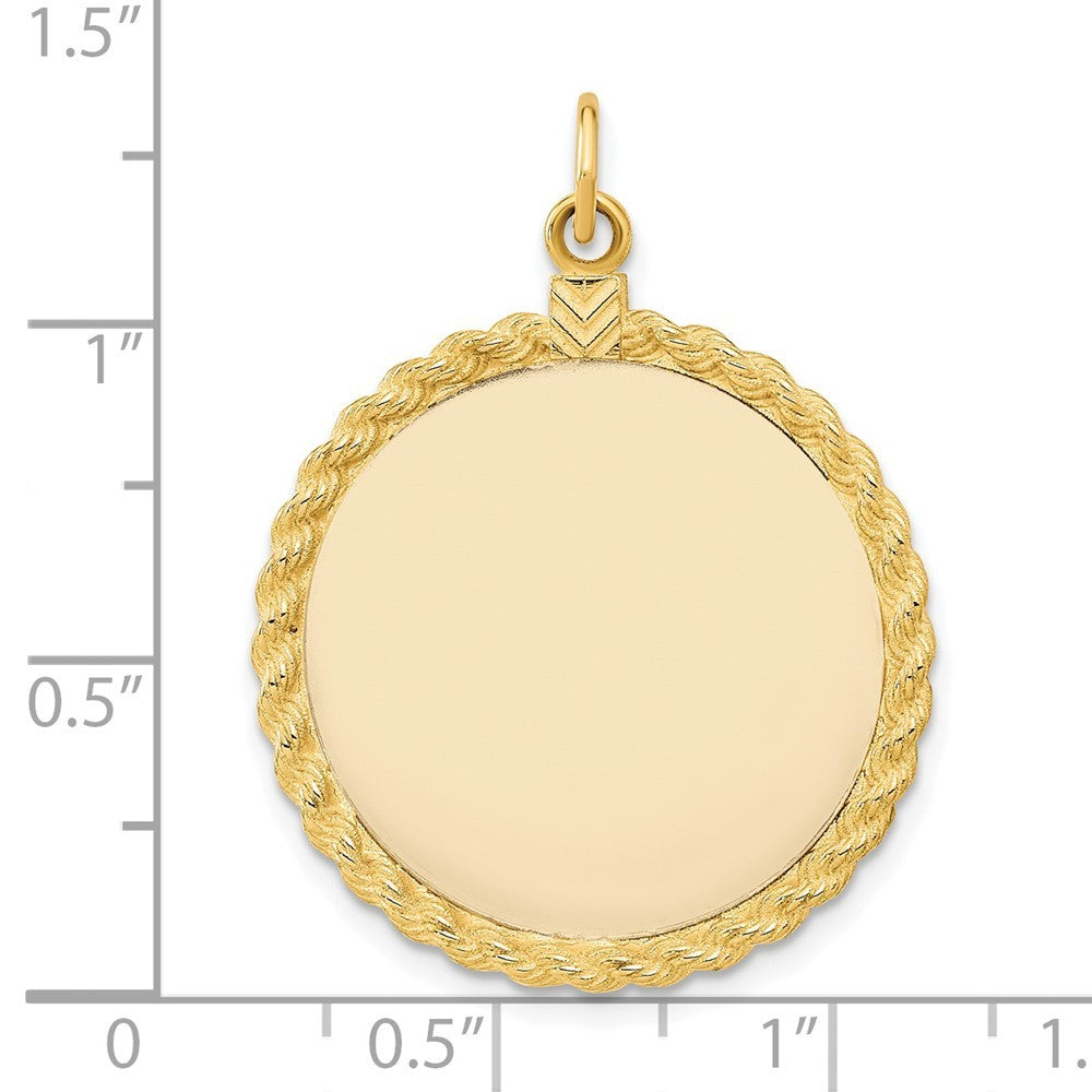 14k Yellow Gold Plain .013 Gauge Circular Engravable Disc with Rope Charm