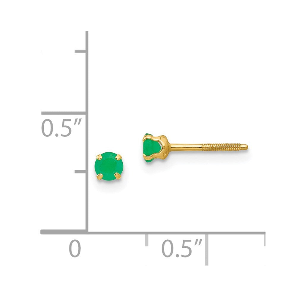 14k Yellow Gold 3mm Emerald Stud Earrings Gift for Women