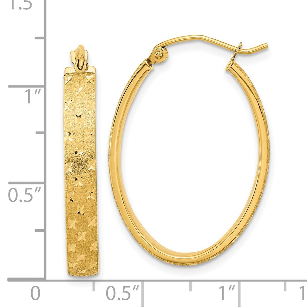 14k Yellow Gold Polished Satin Diamond-cut Hoop Earrings