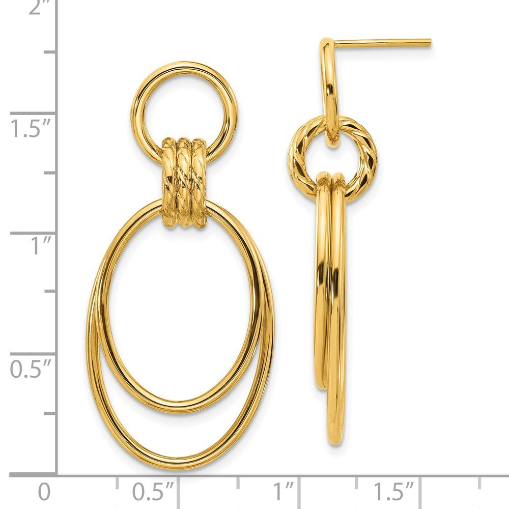14k Yellow Gold Polished and Textured Dangle Earrings
