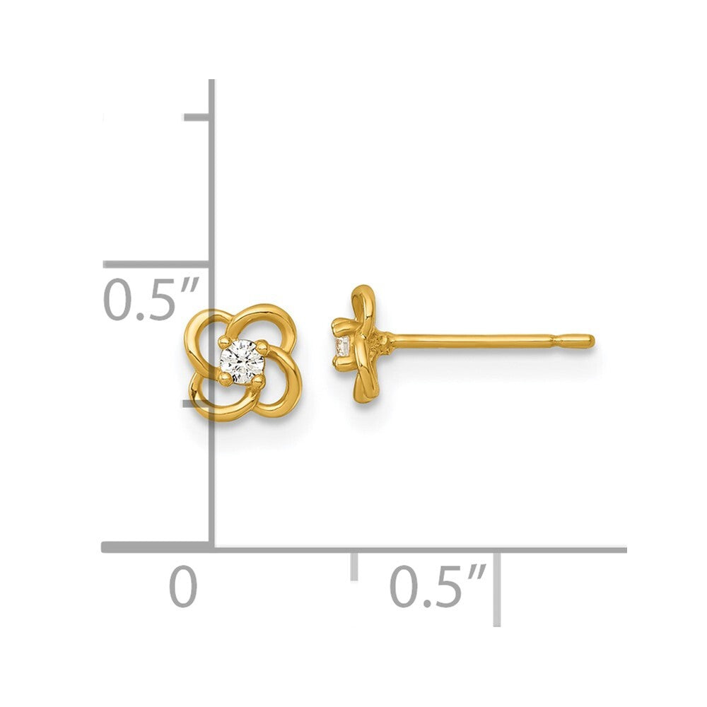 14k Yellow Gold Polished Cubic Zirconia Flower Stud Earrings Gift for Women