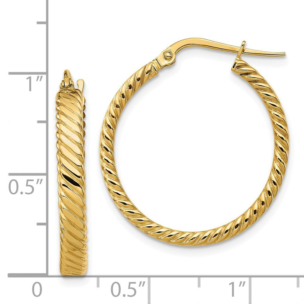 14k Yellow Gold 3.25mm Patterned Hoop Earrings