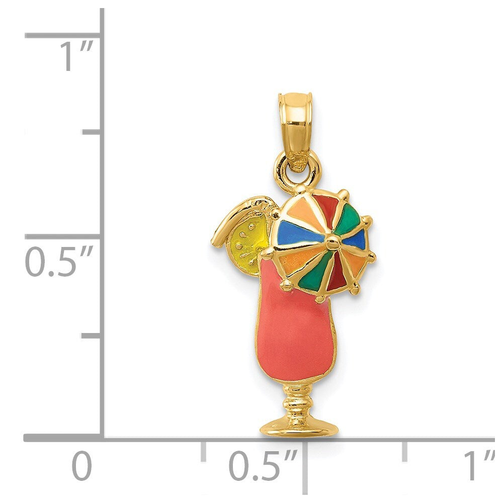 14k Yellow Gold Pink Enameled Tropical Drink Pendant for Women