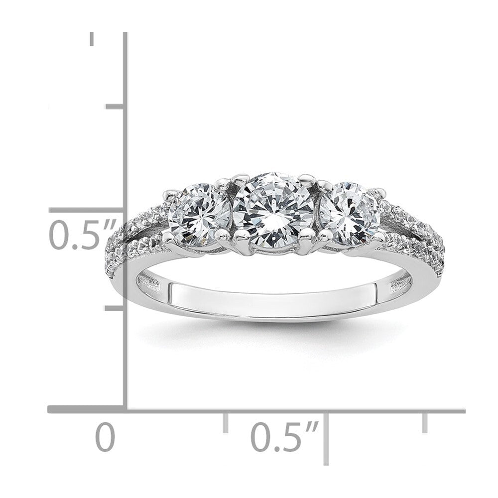 Sterling Silver Rhodium-plated Polished CZ Three Stone Ring Size 6