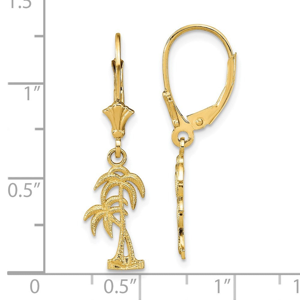 14k Yellow Gold Palm Tree Drop Dangle Earrings