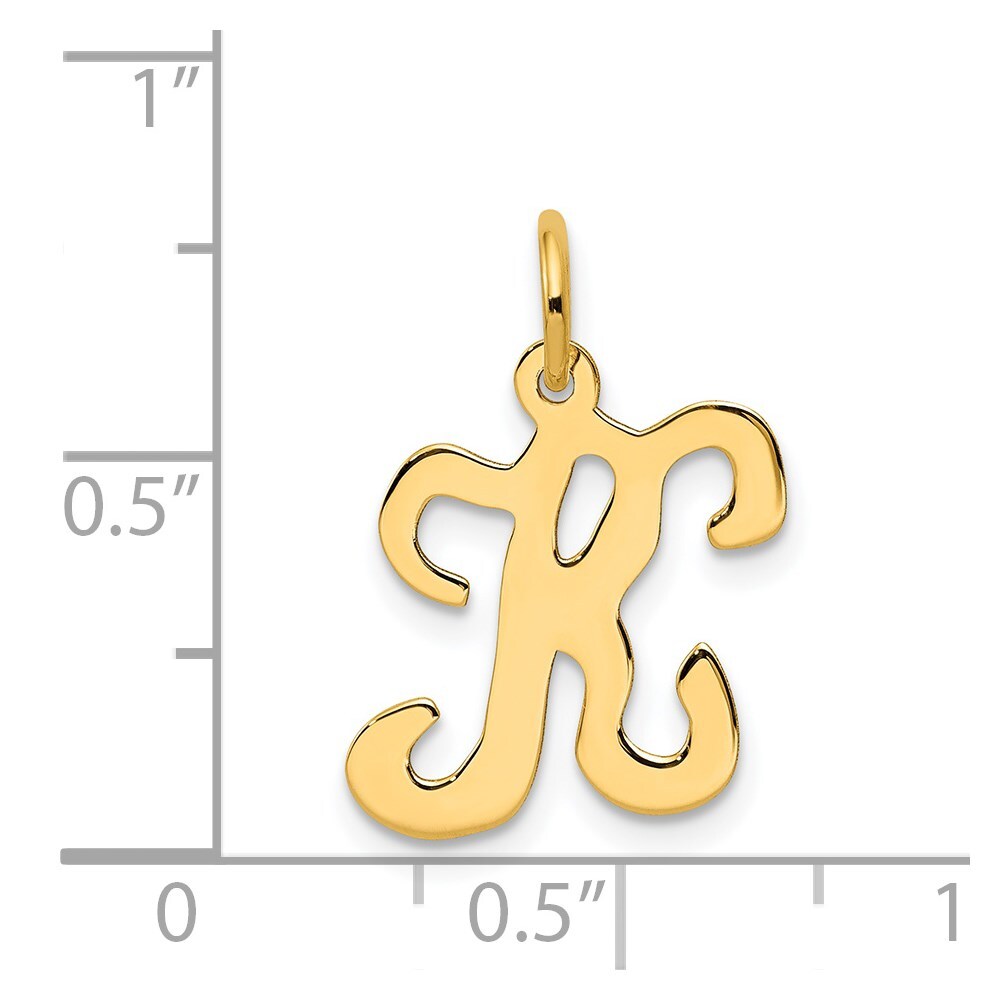 14k Yellow Gold Script Letter K Initial Charm Pendant for Women