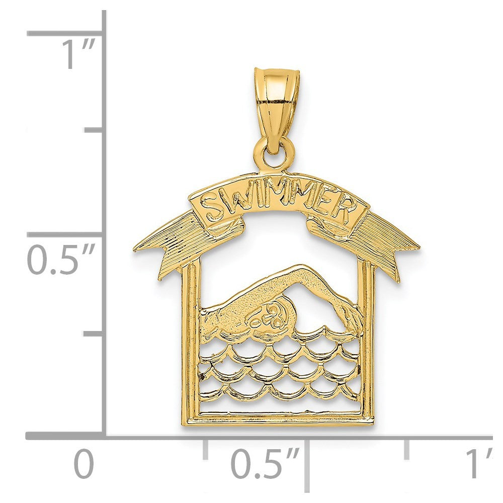 14k Yellow Gold SWIMMER In Frame Charm