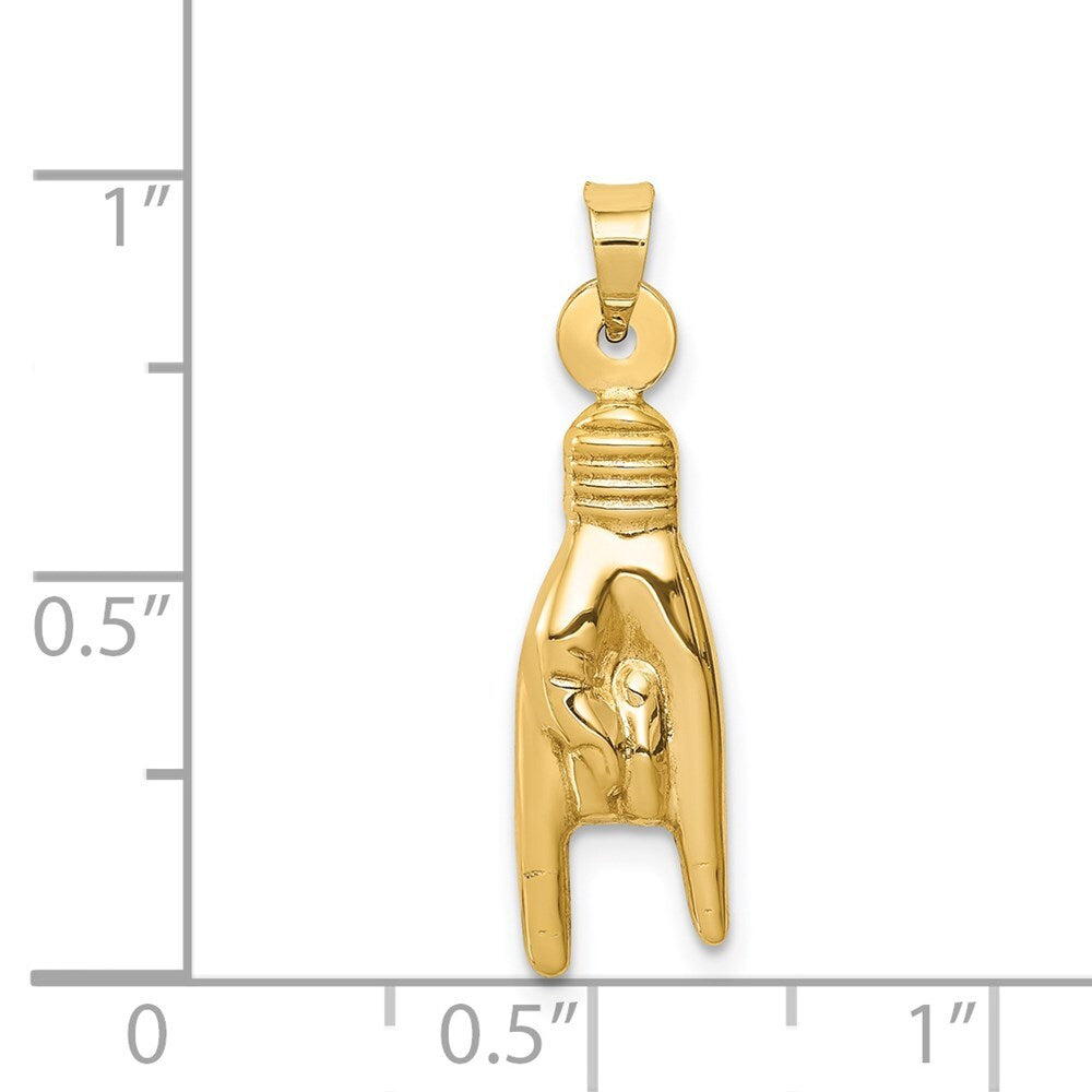 14k Yellow Gold 3D Hollow Rock On Sign Charm Pendant for Women