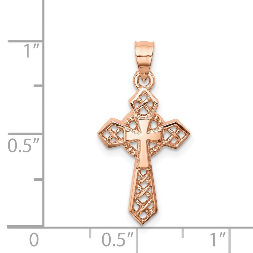 14k Rose Gold Rose Polished Cross Pendant for Women