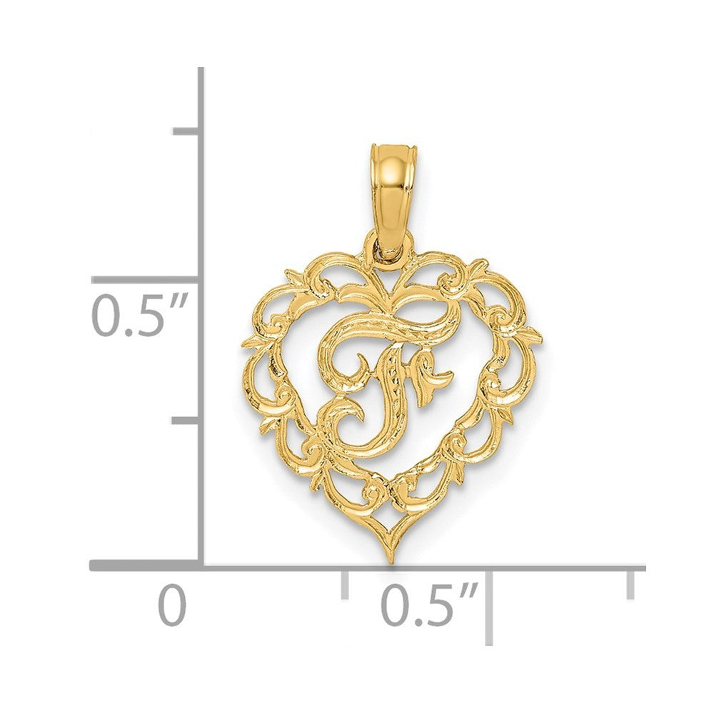 14k Yellow Gold Heart Script Letter F Initial Charm