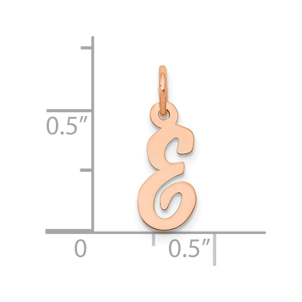 14k Rose Gold Small Script Letter E Initial Charm Pendant for Women