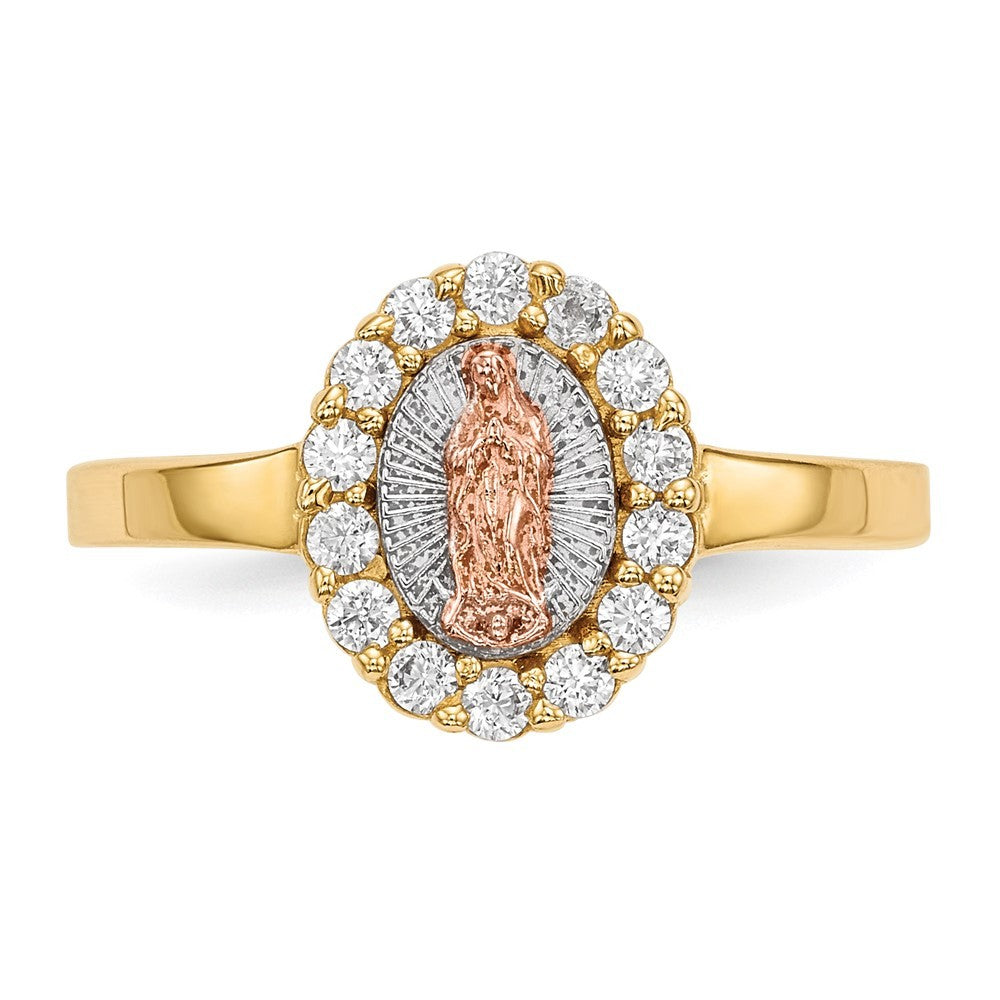 14K Two-tone Gold White Rhodium CZ Lady of Guadalupe Ring